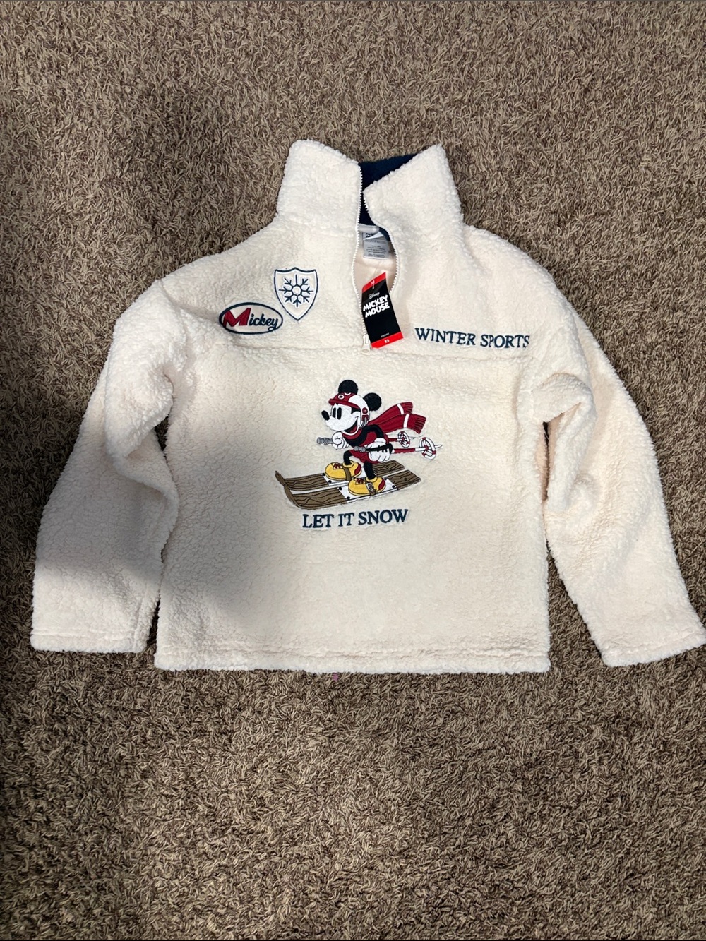 Disney Cream Sherpa Pullover with Mickey Ski Graphic